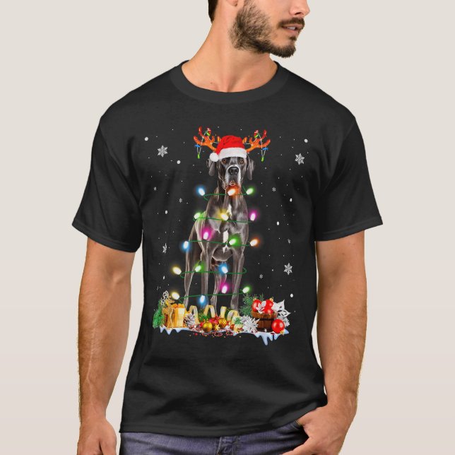Great Dane Christmas Santa Hat Fairy Lights Pajama T-Shirt (Front)