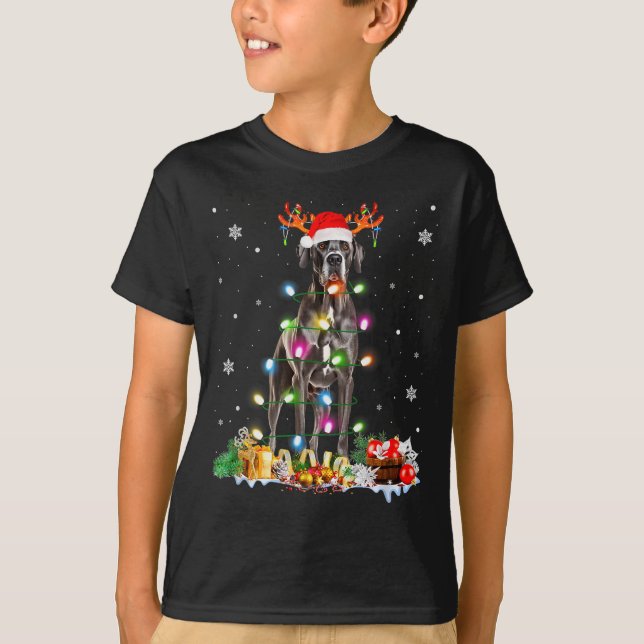 Great Dane Christmas Santa Hat Fairy Lights Pajama T-Shirt (Front)