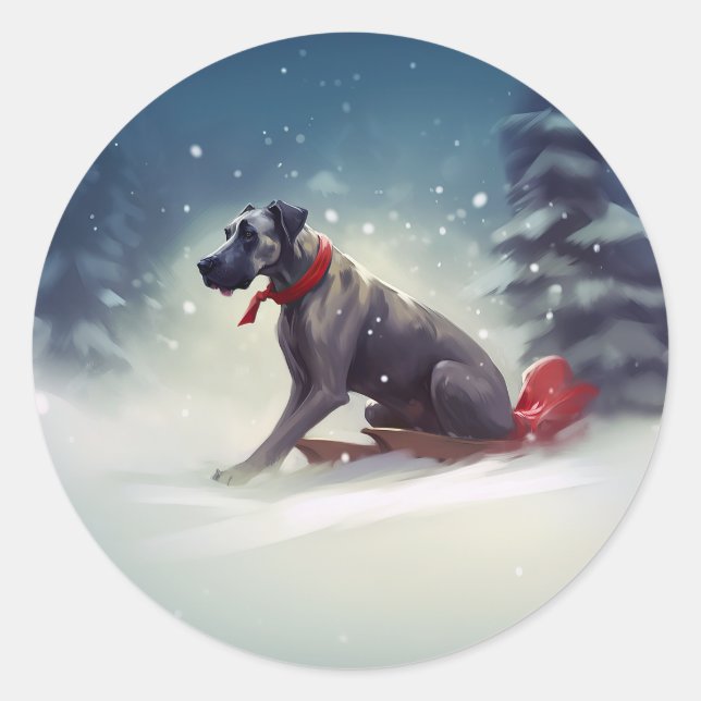 Great Dane Christmas snow winter Classic Round Sticker (Front)