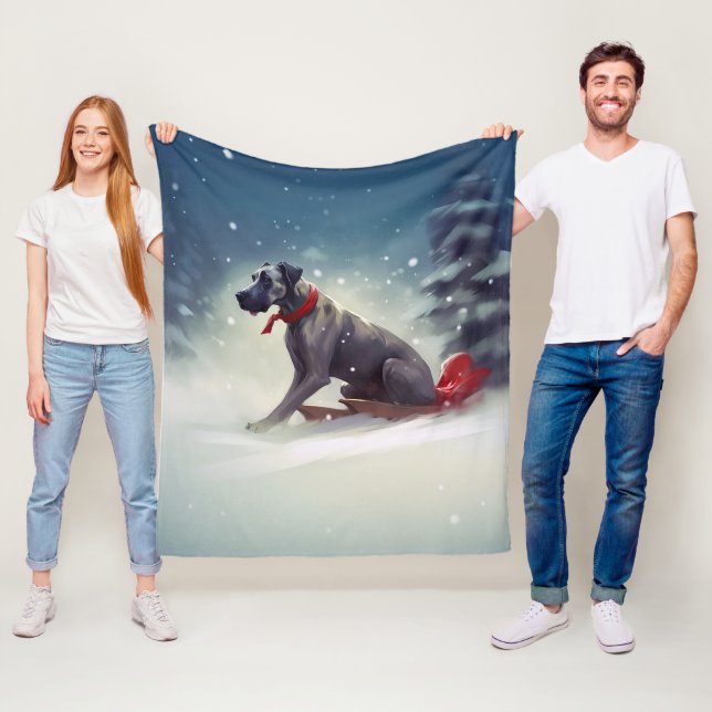 Great Dane Christmas snow winter Fleece Blanket (In Situ)