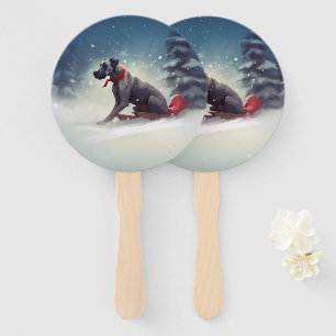 Great Dane Christmas snow winter Hand Fan