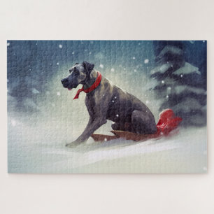 Great Dane Christmas snow winter Jigsaw Puzzle