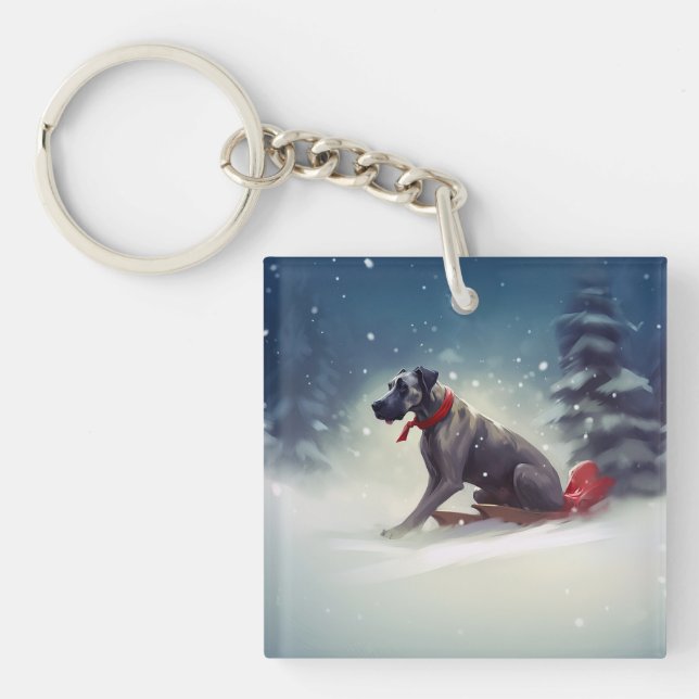 Great Dane Christmas snow winter Key Ring (Front)