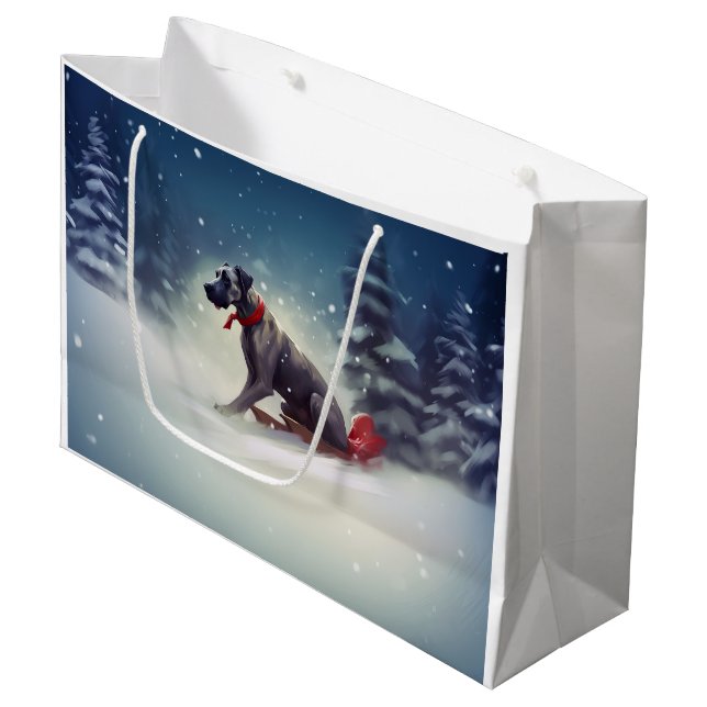 Great Dane Christmas snow winter Large Gift Bag (Front Angled)