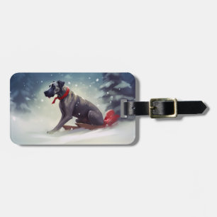 Great Dane Christmas snow winter Luggage Tag