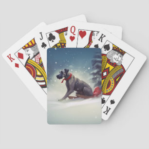 Great Dane Christmas snow winter Playing Cards
