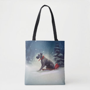 Great Dane Christmas snow winter Tote Bag