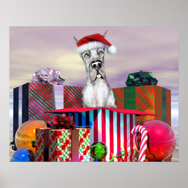 Great Dane Christmas Surprise Merle Poster (Front)