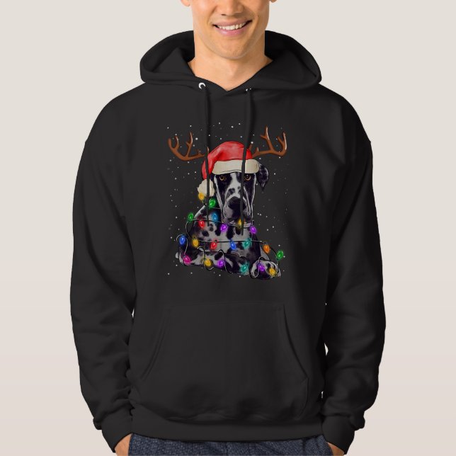 Great Dane Christmas Tree Light Pajama Dog Lover X Hoodie (Front)