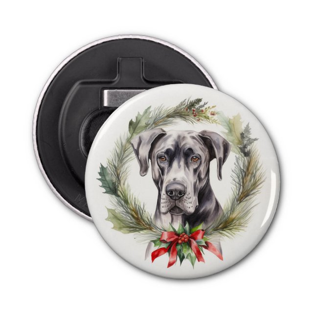 Great Dane Christmas Wreath Festive Pup  Bottle Opener (Front)