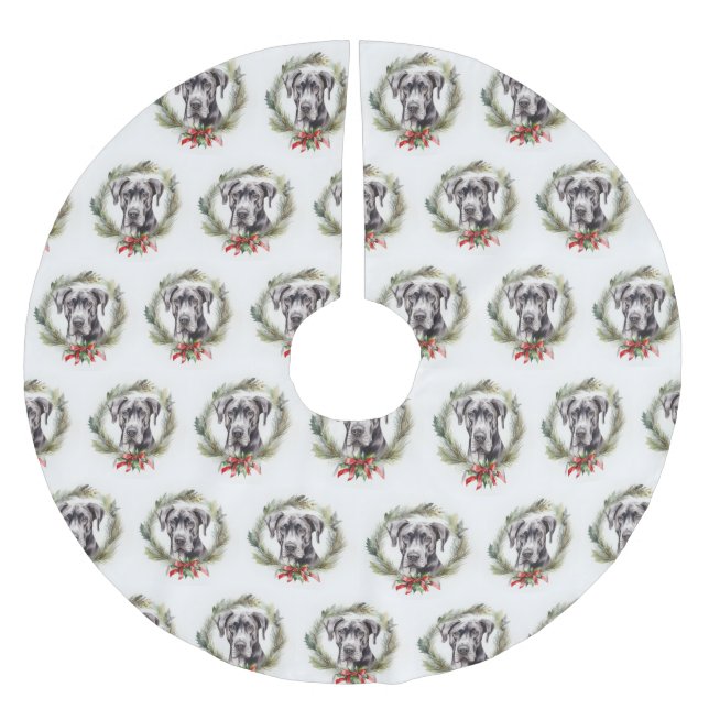 Great Dane Christmas Wreath Festive Pup  Brushed Polyester Tree Skirt (Front)