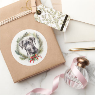 Great Dane Christmas Wreath Festive Pup  Classic Round Sticker