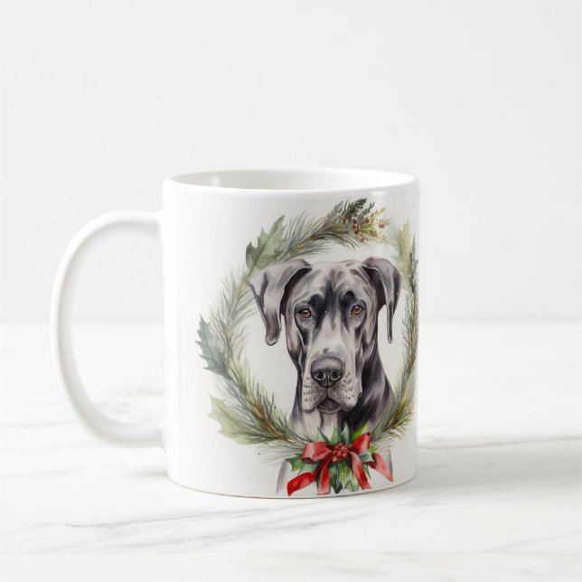 Great Dane Christmas Wreath Festive Pup  Coffee Mug (Left)