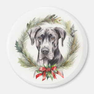 Great Dane Christmas Wreath Festive Pup Magnet