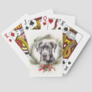 Great Dane Christmas Wreath Festive Pup Playing Cards