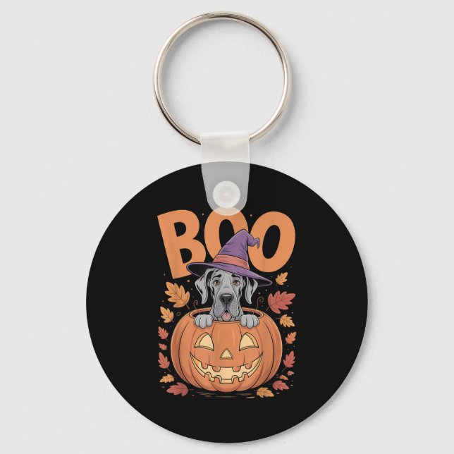 Great Dane Costume On Pumpkin Halloween Great Dane Key Ring (Front)