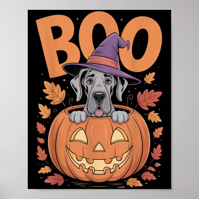 Great Dane Costume On Pumpkin Halloween Great Dane Poster (Front)
