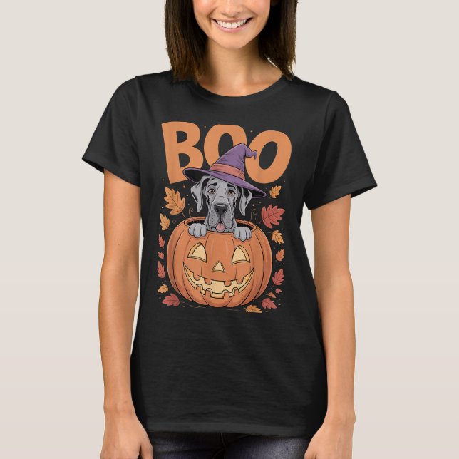 Great Dane Costume On Pumpkin Halloween Great Dane T-Shirt (Front)