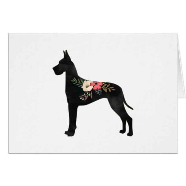 Great Dane Cropped Ears Boho Floral Silhouette (Front Horizontal)