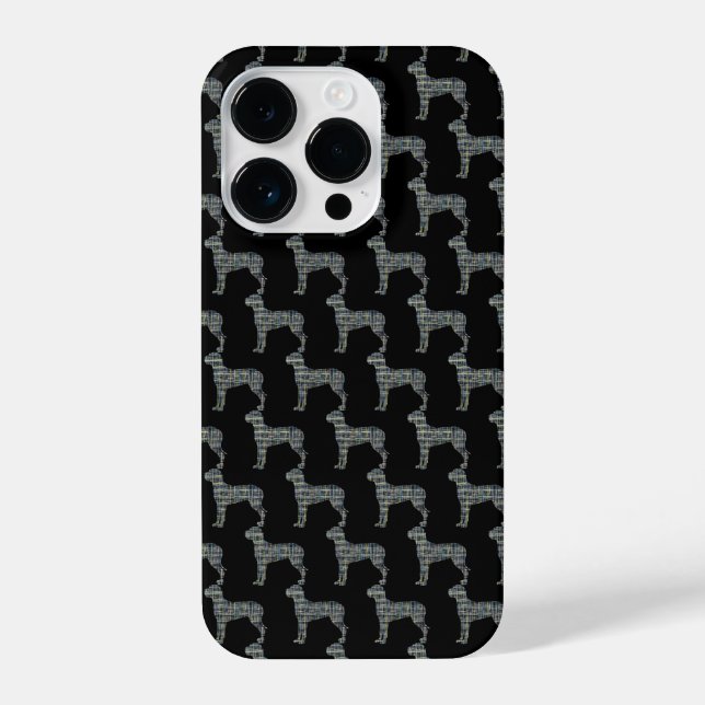 Great Dane Cute Dog Silhouette Grid Black iPhone Case (Back)