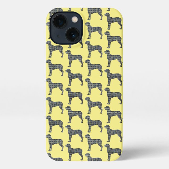 Great Dane Cute Dog Silhouette Grid Yellow iPhone Case (Back)