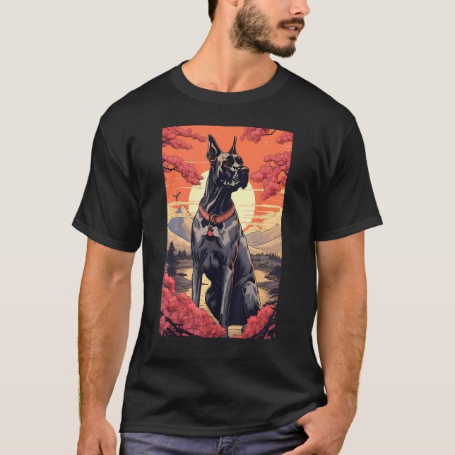 Great Dane Dog Aesthetic Japanese Ukiyo e 2 T-Shirt (Front)