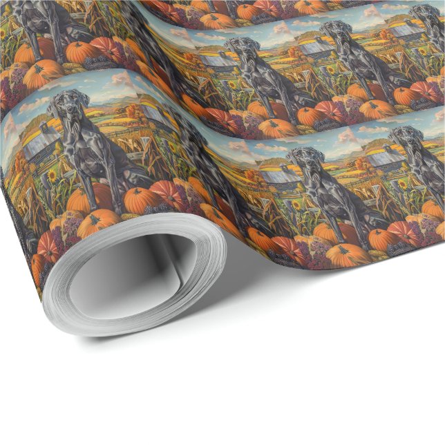 Great Dane Dog Autumn Harvest Thanksgiving Wrapping Paper (Roll Corner)