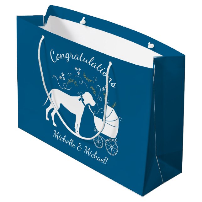 Great Dane Dog Baby Shower Large Gift Bag (Back Angled)