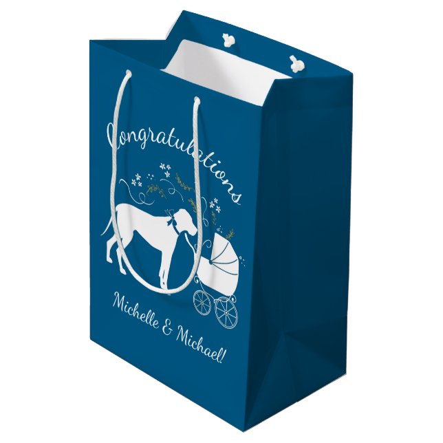 Great Dane Dog Baby Shower Medium Gift Bag (Back Angled)