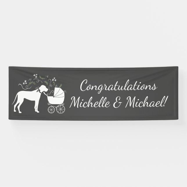 Great Dane Dog Baby Shower Puppy Grey Banner (Horizontal)