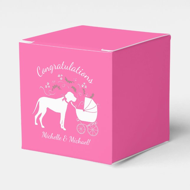 Great Dane Dog Baby Shower Puppy Pink Girl Favour Box (Front Side)