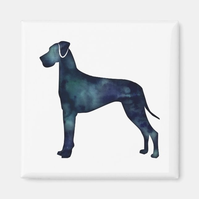 Great Dane  Dog Black Watercolor Silhouette Magnet (Front)
