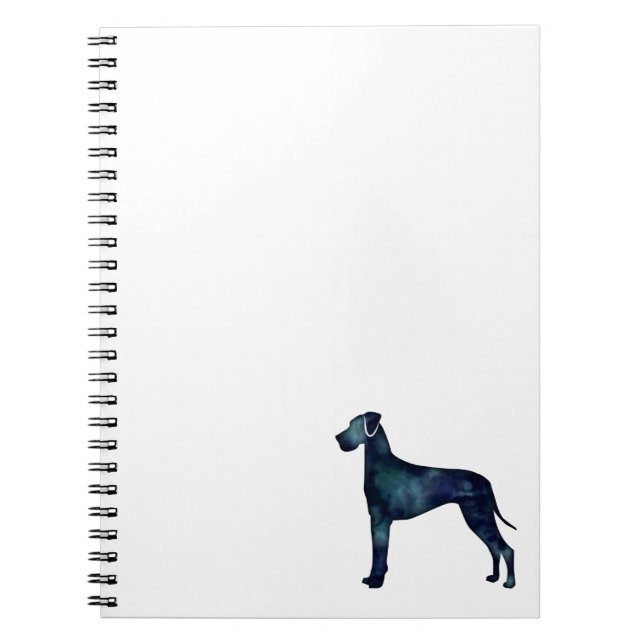 Great Dane  Dog Black Watercolor Silhouette Notebook (Front)