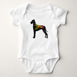 Great Dane Dog Breed Boho Floral Silhouette N Baby Bodysuit