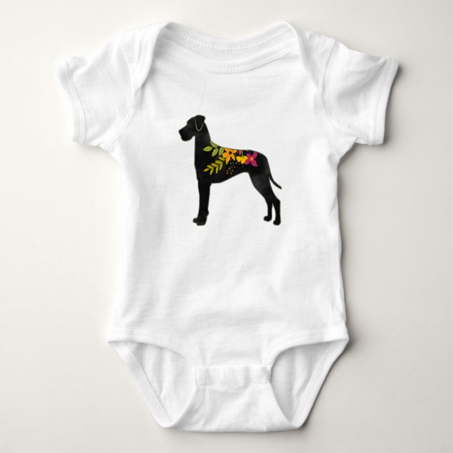 Great Dane Dog Breed Boho Floral Silhouette N Baby Bodysuit (Front)
