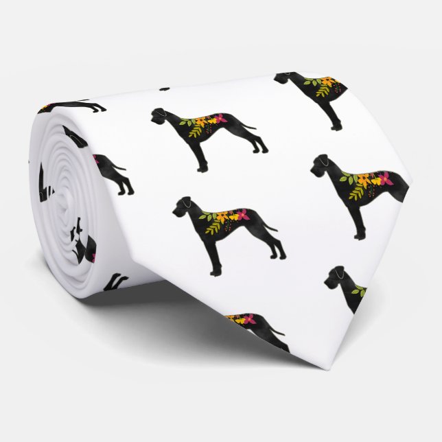 Great Dane Dog Breed Boho Floral Silhouette N Tie (Rolled)