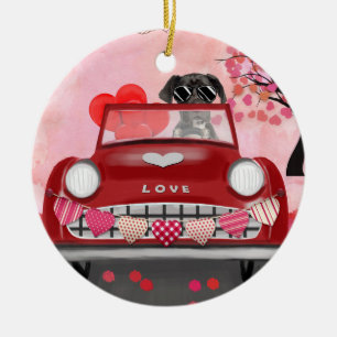 Great Dane Dog Car with Hearts Valentine's  Ceramic Ornament