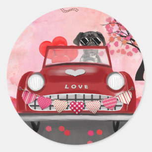 Great Dane Dog Car with Hearts Valentine's  Classic Round Sticker