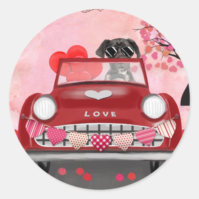Great Dane Dog Car with Hearts Valentine's  Classic Round Sticker (Front)