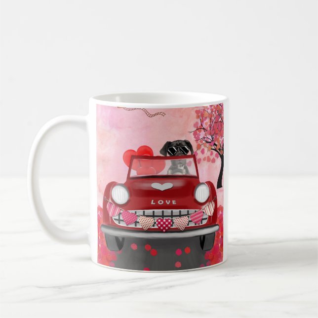 Great Dane Dog Car with Hearts Valentine's  Coffee Mug (Left)