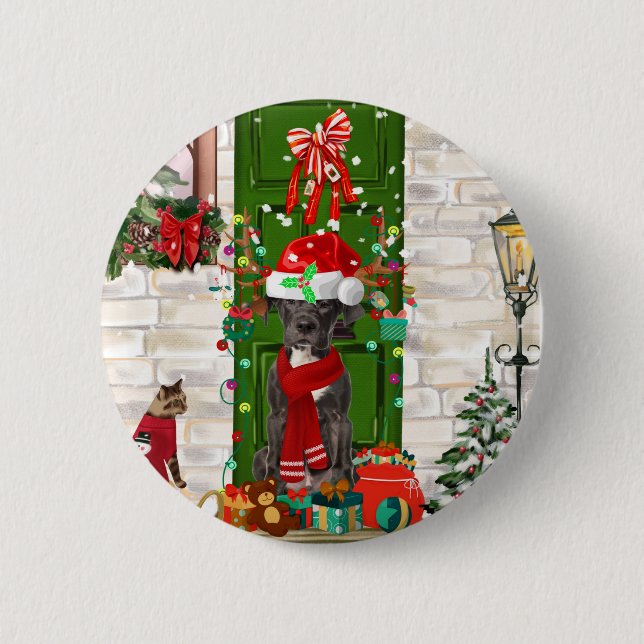 Great Dane Dog Christmas   6 Cm Round Badge (Front)