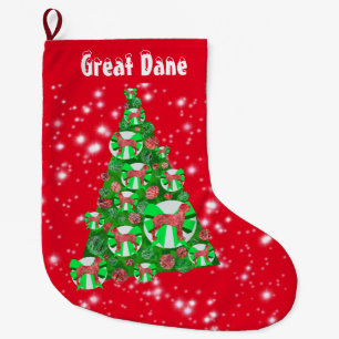 Great Dane Dog Christmas Big Tree Decoration Red Large Christmas Stocking