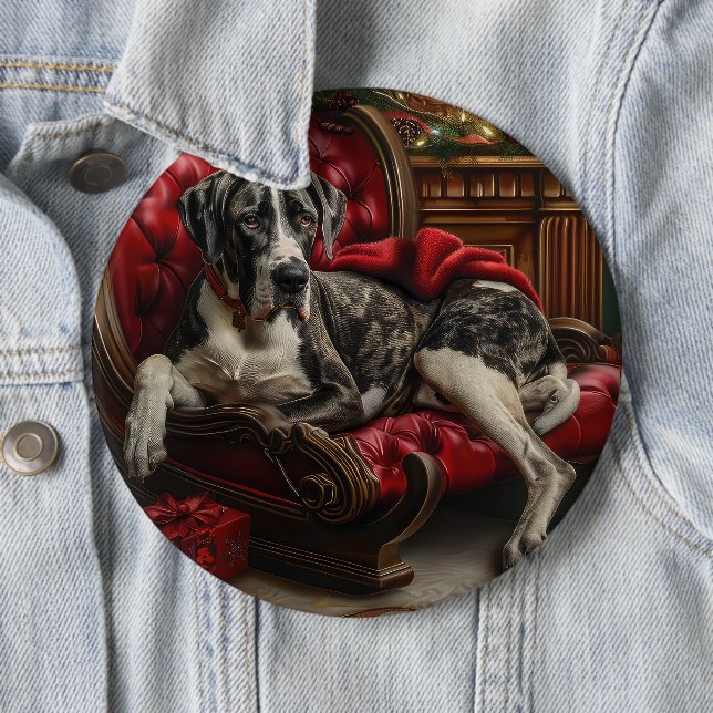 Great Dane Dog Christmas Festive 6 Cm Round Badge (In Situ)