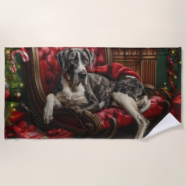 Great Dane Dog Christmas Festive Beach Towel (Front)