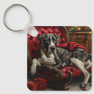 Great Dane Dog Christmas Festive Key Ring