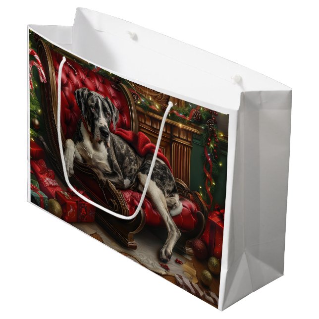Great Dane Dog Christmas Festive Large Gift Bag (Front Angled)