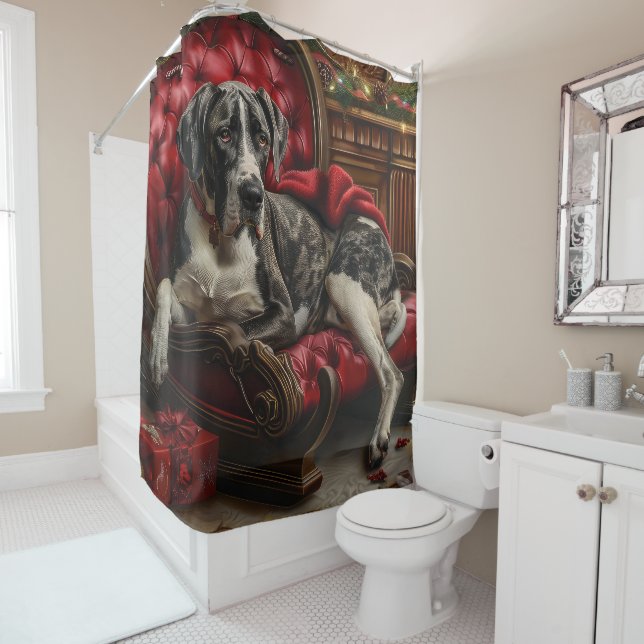 Great Dane Dog Christmas Festive Shower Curtain (In Situ)