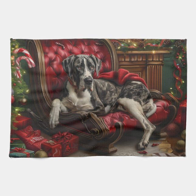 Great Dane Dog Christmas Festive Tea Towel (Horizontal)