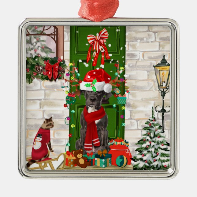 Great Dane Dog Christmas Metal Ornament (Front)