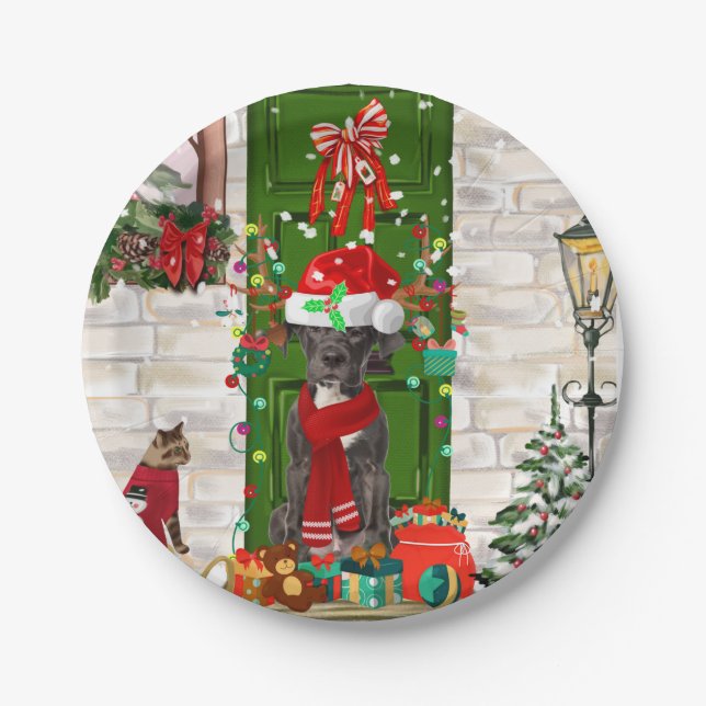 Great Dane Dog Christmas   Paper Plate (Front)